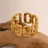Tendência de Moda Transfronteiriça Europeia e Americana Versátil Anel Pulseira Personalizado Aço Inoxidável Banhado a Ouro 18K Anel Aberto Grande Grade para Mulheres