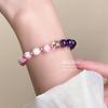 Pulsera de Cristal Natural Hecha a Mano Fresca y Dulce Pulsera con Combinación de Colores Rosa y Morado Nicho Personalizado Versátil Joyería de Mano Super Blanca