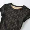 Ropa de Mujer al por Mayor Transfronteriza Estilo Europeo y Americano Encaje Suave Estilo Belleza Oxígeno Deseo Puro Camiseta de Encaje de Manga Corta para Mujer