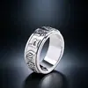 Carácter plata fuente fábrica productos plata tailandesa Seiko adornos de mano para hombre plata S925 anillo frisbee giratorio con mantra de seis palabras