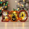 Luz de Noche de Halloween de Amazon Transfronteriza Linterna de Calabaza Tallada en Madera Adornos Decorativos de Halloween Artesanías de Madera