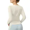 Nuevo top de yoga con copa fija, camiseta de fitness de manga larga ajustada para mujer, no necesita usar sujetador, top de entrenamiento de Pilates, camiseta deportiva