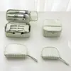 Mini neceser con tacto de alta gama, bolsa de maquillaje de doble capa impermeable a cuadros, bolsa de maquillaje portátil de alta gama a cuadros de gran capacidad