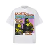 Camiseta Blanca de Manga Corta Estilo Streetwear Americano Stewell Saint para Hombres y Mujeres con Escote Pequeño, Algodón Puro de Peso Pesado