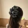 Popular pinza para el pelo de tela esponjosa con encaje de estrellas y lazo de gasa de burbujas, pinza de garra extragrande para recogidos en la parte posterior de la cabeza
