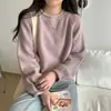 Nuevo suéter de punto casual suave de otoño e invierno para mujer, moderno, retro, con borde enrollado, color liso, top suéter holgado
