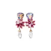 Pendientes de Botón Flor de Pedrería Super Brillante Gota de Agua Moda de Alta Gama de Nicho Pendientes Exquisitos Lujo Ligero Personalidad Accesorios de Pendientes Versátiles para Mujer