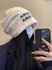 Gorro de lana con letras para mujer, para otoño e invierno, para el día a día, con diseño doble grueso, cálido, con punta cerrada y protección contra el frío.
