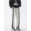 Calça de moletom listrada pesada de inverno masculina design de marca de moda americana botão calça esportiva casual solta reta calças de comércio exterior