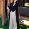 Estilo de Moda Transfronteiriça Elegante Roupa Exterior Cardigan de Malha para Mulheres 2025 Novo Solto Vazado Comprimento Médio Suéter Fino Conjunto de Duas Peças