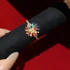 Anillo Abierto de Flor de Calabaza con Circonita Bañado en Oro Real de 24K con Diseño Único, Joyería de Lujo Ligero de Moda para el Dedo Índice