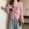 Cardigan abrigador de punto estilo coreano para otoño e invierno, nuevo, francés, suave, dulce, con bordado de flor tridimensional, suéter con cuello en V