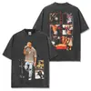 Camiseta Masculina de Manga Curta Vintage Lavada com Estampa Travis Scott, Estilo Americano High Street Transfronteiriço, Top Tendência de Verão com Gola Redonda