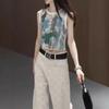 25182 Big Aimei Yiyuan Verano 2025 Nuevo Estilo Estilo Occidental Chaleco Exterior con Textura de Harina Pantalones de Pierna Ancha de Cintura Alta Jacquard para Mujer