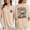 Camiseta Feminina de Algodão Y2K com Gola Redonda, Manga Curta, Estampa Personalizada de Caveira e Flores, Versátil, Macia, Top de Verão Super