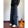 Calça Xadrez de Veludo Cotelê Transfronteiriça Masculina Outono Inverno com Plus Veludo Perna Reta Calças Largas Soltas Versátil Casual Calças Longas Masculinas