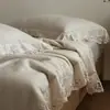 Renda Francesa Algodão e Linho Vintage Colcha de Verão Capa de Cama Conjunto de Quatro Peças Colcha de Linho Refrescante de Verão Colcha de Ar Condicionado Conjunto de Lençóis com Acabamento em Renda