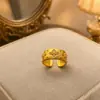 Qingdao Antigo Médio [Escultura Flor de Ouro] Anel de Abertura com Sentido Avançado Flor Estilo Novo Popular Anel Retrô