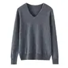 Suéter de tricô com decote em V, novo modelo outono e inverno, suéter 100% cashmere puro para mulheres, cor sólida, mangas compridas, blusa de base versátil