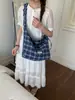 2026 Nova Bolsa de Ombro Xadrez Estilo Coreano, Simples e Versátil, Bolsa de Ombro Estilo Preguiçoso, Bolsa de Mão Casual de Lona Leve
