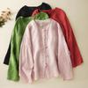 Camisa vintage de algodón y lino con hebilla de estilo chino, prenda exterior de verano para mujer, fina, de manga larga, con protección solar y transpirable.