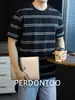 Estilo Yuppie Old Money Camiseta de Manga Curta de Algodão de Alta Qualidade para Homens com Design Listrado, Gola Redonda, Camiseta Básica Casual de Verão