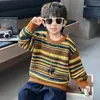 Suéter Infantil 2026 Novo Primavera e Outono Meninos Meninas Estilo Coreano Listrado Tricô Pulôver Infantil Casual