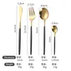 Venta Caliente Transfronteriza Cuchillo Tenedor Cuchara Portuguesa Juego de Cubiertos de Acero Inoxidable Cuchillo Tenedor Cuchara para Bistec Chapado en Oro Titanio Cuchara de Postre Nórdica