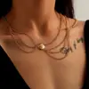 Promoción Transfronteriza Collar de Cadena Multicapa Moda Europea y Americana Elegante Colgante de Disco de Perla Turquesa Collar Retro