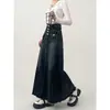 Saia Jeans com Senso de Design Saia Feminina Outono Saia Longa Saia Evasê Cintura Alta Retro Saia Guarda-Chuva Saia Midi