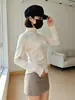 Camisa Básica de Gola Alta Meia para Mulheres, Peça de Roupa Externa da Moda Slim-Fit para Outono e Inverno, Camiseta de Manga Longa para Meninas