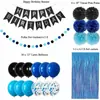 Kit de Decoração de Festa de Aniversário para Meninos - Bandeirola Feliz Aniversário Azul e Preto Transfronteiriça, Cortina de Chuva