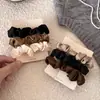 Paquete de Tres Scrunchies Coreanos de Alta Gama con Textura de Crema en Serie de Color Café, Accesorios para el Cabello de Alta Elasticidad