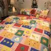 Juego de Cuatro Piezas de Ropa de Cama de Oso de Dibujos Animados Simple Escandinavo Funda de Edredón de Algodón Lavado Azul Juego de Tres Piezas de Sábanas para Cama de Dormitorio Estudiantil