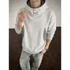 Moletom com capuz e meio zíper xadrez azul marinho em retalhos para homens, corte solto, color blocking, vintage, nicho, casual, jaqueta de manga comprida