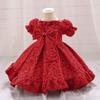 Nuevo vestido de estilo cortesano para niñas, vestido de princesa con mangas abullonadas y lazo para bebés europeos y americanos, disfraz para bebés de un año