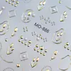 Pegatinas para Uñas con Flores de Tulipán, Perlas en Relieve, Diamantes de Cristal, Tulipanes Tridimensionales Chapados en Oro y Pegatinas para Uñas con Borde Metálico
