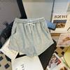 Pantalones cortos deportivos holgados y finos de pierna ancha para mujer, informales, de color liso, con cintura holgada y cordones, para el hogar, verano 2023