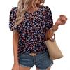 2025 Estación Independiente Europea y Americana de Amazon Nuevo Estampado Floral Cuello Redondo Agujero de Flor Camiseta Casual Manga Corta Flor Plegada Mujer