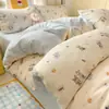 Conjunto de cama de quatro peças em fio com toque de nuvem, categoria A, algodão puro, novo estilo de lençol e capa de edredom, conjunto de três peças para dormitório estudantil 4