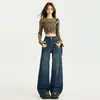26 Nuevas Llegadas de Otoño: Jeans Elásticos de Cintura Alta con Doble Botón, Pierna Ancha, Largo hasta el Suelo para Mujer, Corte Holgado, Favorecedores de la Figura y con Caída. Dropshipping Disponible
