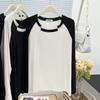 200 Jin Chubby Sister Início Outono Moda Decote Irregular Manga Raglan Camiseta Tamanho Grande Camisa de Base de Manga Longa Feminina 9953