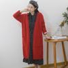 Chaqueta de Punto de Largo Medio Sobre la Rodilla Cuello en V Cárdigan para Mujer Otoño 2025 Estilo Coreano Suéter Exterior de Punto Suelto