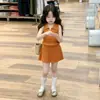 Conjunto de Tricô Laranja Vazado com Gola para Meninas - Estilo Coreano - Novo Verão 2026