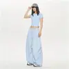 Pantalones casuales azules de pierna ancha inspirados en el diseño para mujer Verano 2026 Nuevos Sueltos Adelgazantes Dopamina Perezosos de Largo Completo