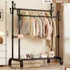 Cabide de Roupas de Barra Dupla para Quarto, Cabide de Roupas Móvel de Chão Doméstico, Rack Interno para Armazenamento e Secagem de Roupas e Chapéus