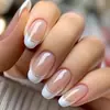 Unhas Postiças Redondas Amêndoa Estilo Europeu e Americano Ins com Bordas Brancas Estilo Francês e Linhas Coloridas em Pó Dourado Gradiente