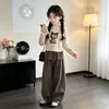 Conjunto de Outono para Meninas Transfronteiriço 2026 Novo Estilo Roupa de Baixo Manga Longa Infantil para Crianças Médias e Grandes Cobertura de Fralda Calça com Barra Curva Conjunto de Duas Peças