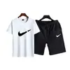 Traje de Algodón de Verano Pantalones Cortos de Manga Corta Conjunto Deportivo Holgado Transpirable Absorbe el Sudor Marca de Moda 2 Piezas Traje Estampado para Hombre