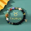 Artículo Popular Transfronterizo: Pulsera de Ocho Planetas y Doce Constelaciones, Pulsera de Piedra Natural Piedra Manchada Azul Negro Venta al por Mayor